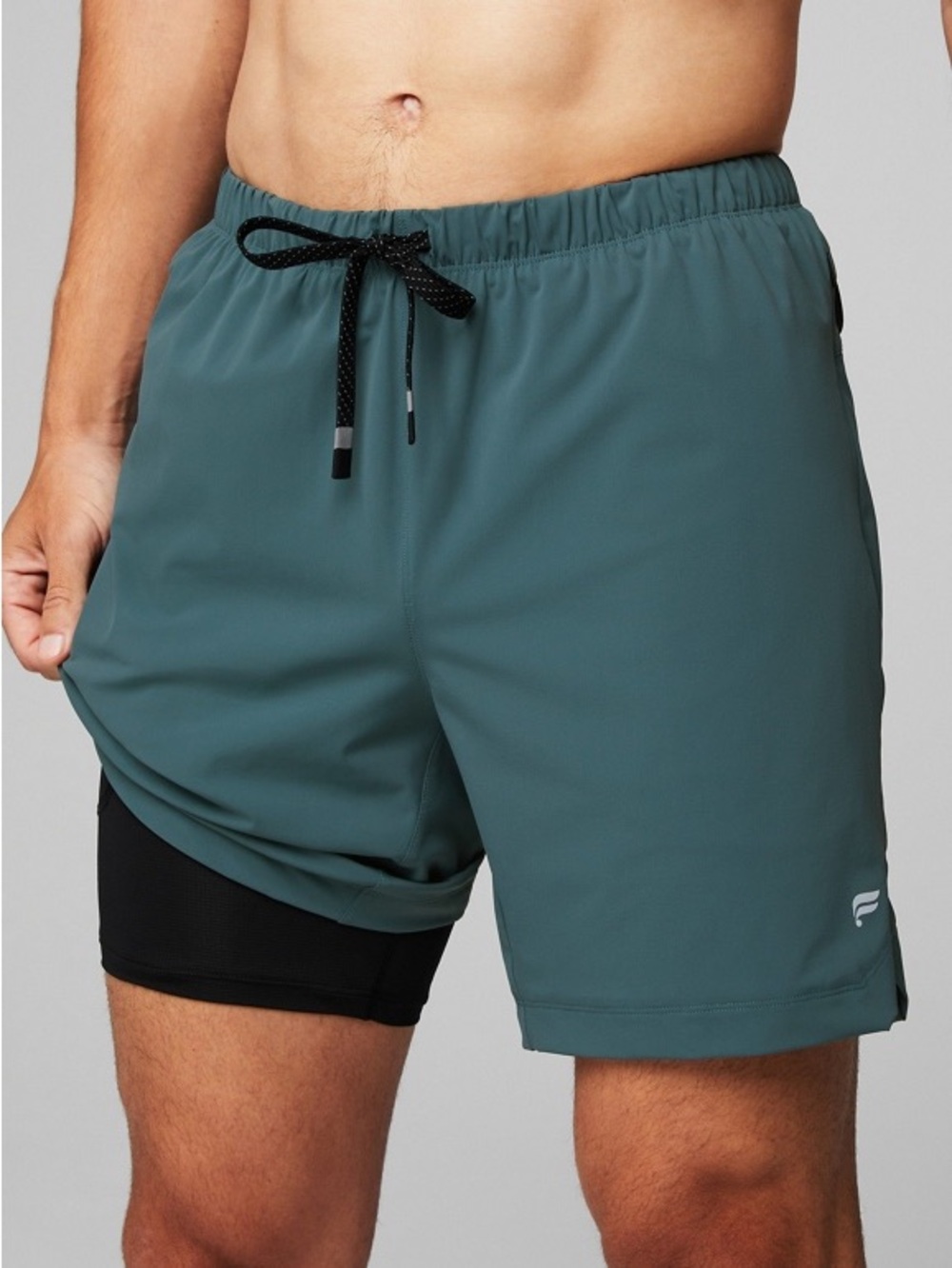 Fabletics Teal Athletic 2-in-1 Training Shorts with Black Liner